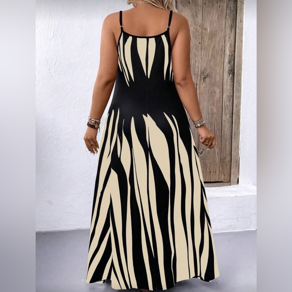 Boho Black & Tan Zebra Print Maxi Dress | Beach Vacation Sundress - Picture 3 of 6
